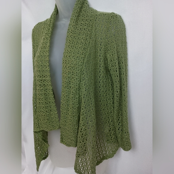 2/$30 Green Gold Metallic Open-Front Knit Sweater (#403) - Picture 4 of 7